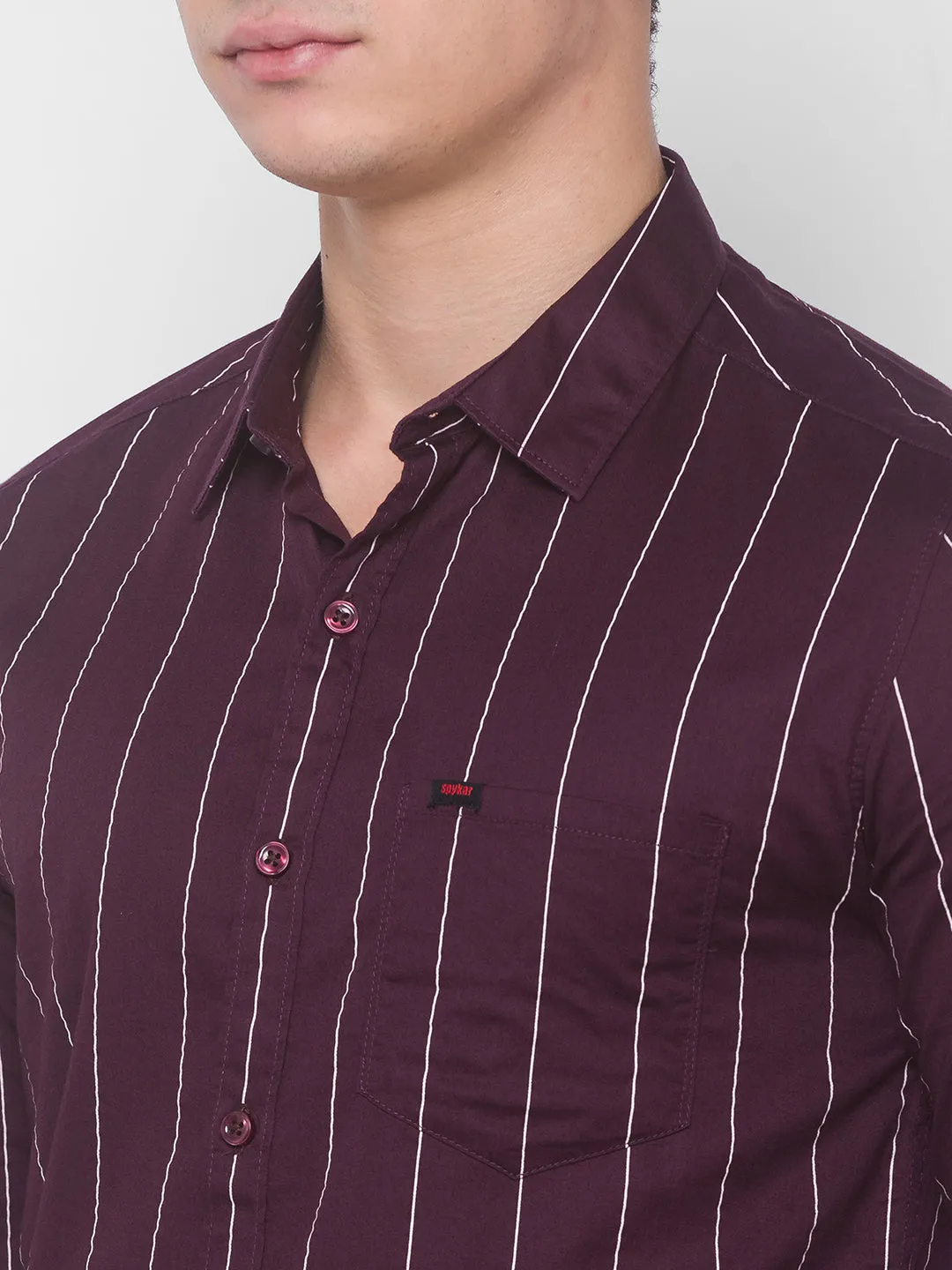 Spykar Men Wine Cotton Slim Fit Shirt
