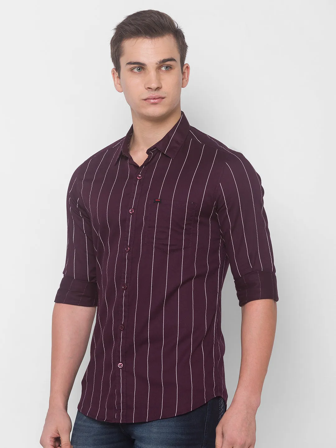 Spykar Men Wine Cotton Slim Fit Shirt