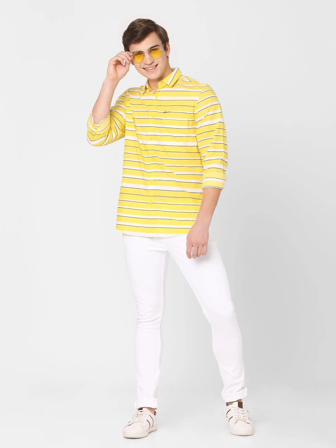 Spykar Men Yellow Cotton Slim Fit Shirts