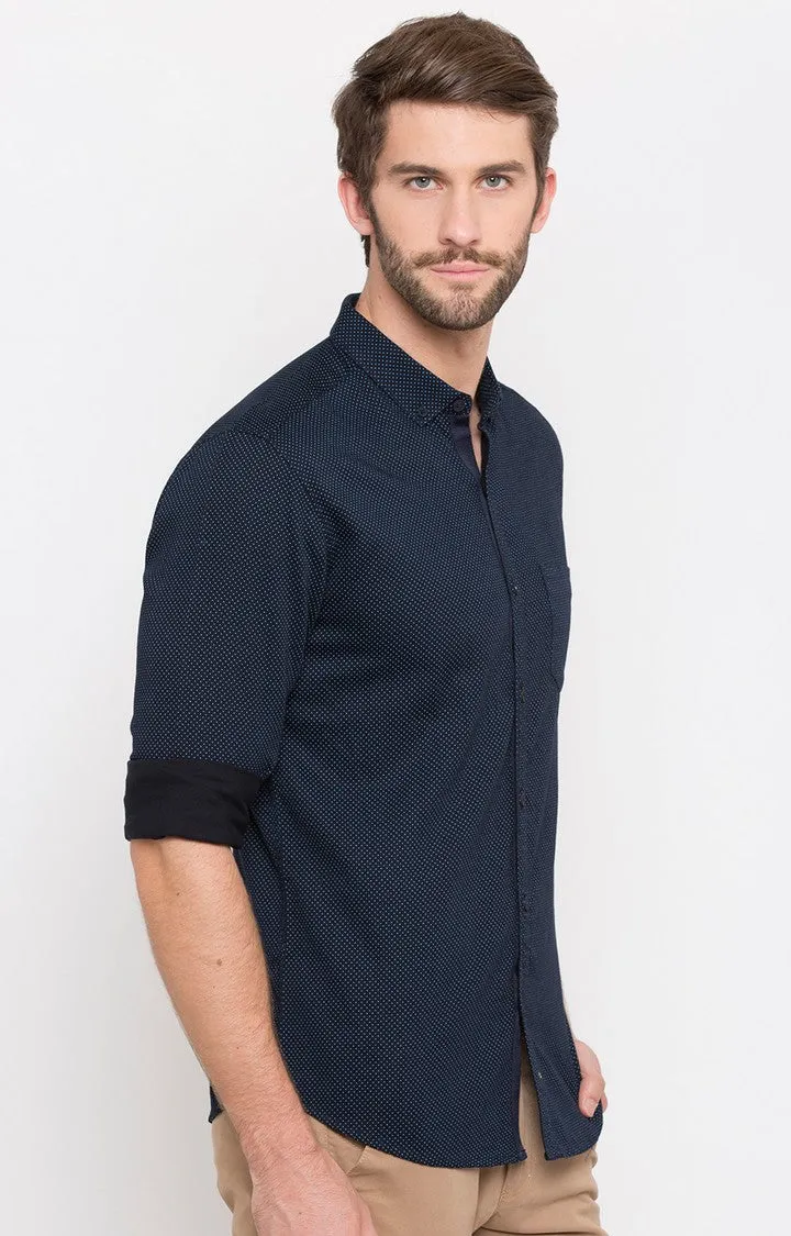 Spykar Men'S Blue Satin Printed Casual Shirts