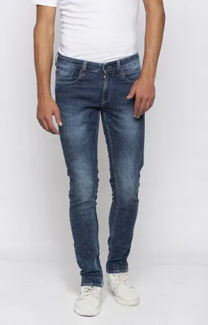 Spykar Mid Blue Cotton Slim Fit Narrow Length Jeans (Skinny)