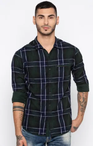 Spykar Olive/Navy Cotton Men Casual Shirts