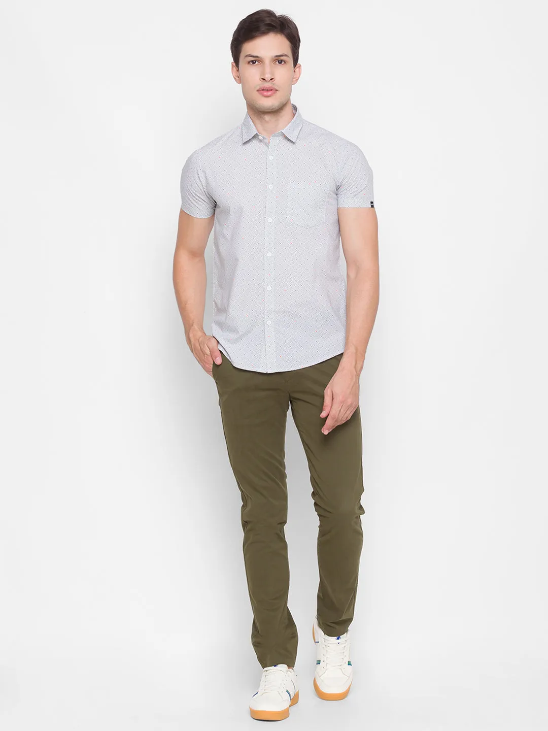 Spykar Slim Fit Grey Cotton Men Shirt
