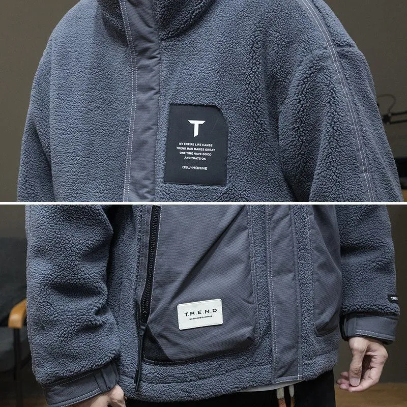 Stand-Up Collar Cashmere Loose Fit Casual Flannel Coat