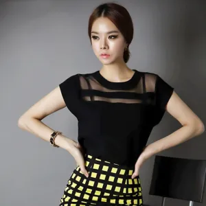 Summer Ladies Black Tops Chiffon Shirts Blouses Women Sheer