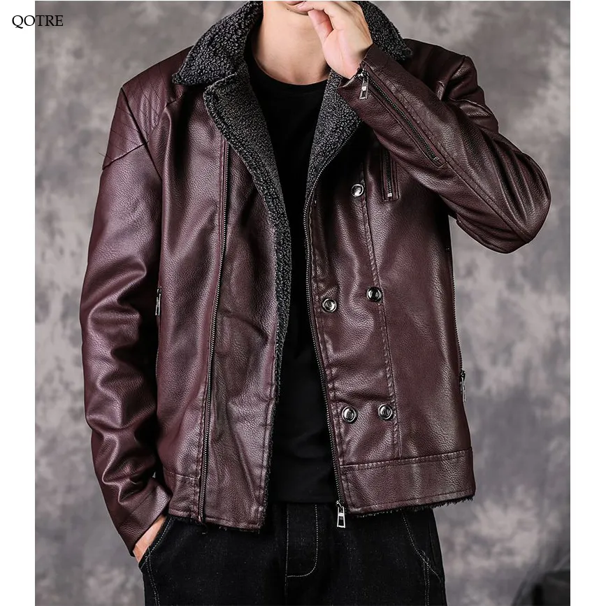 Thick Notch Collar Fleece-Lined Biker Jacket