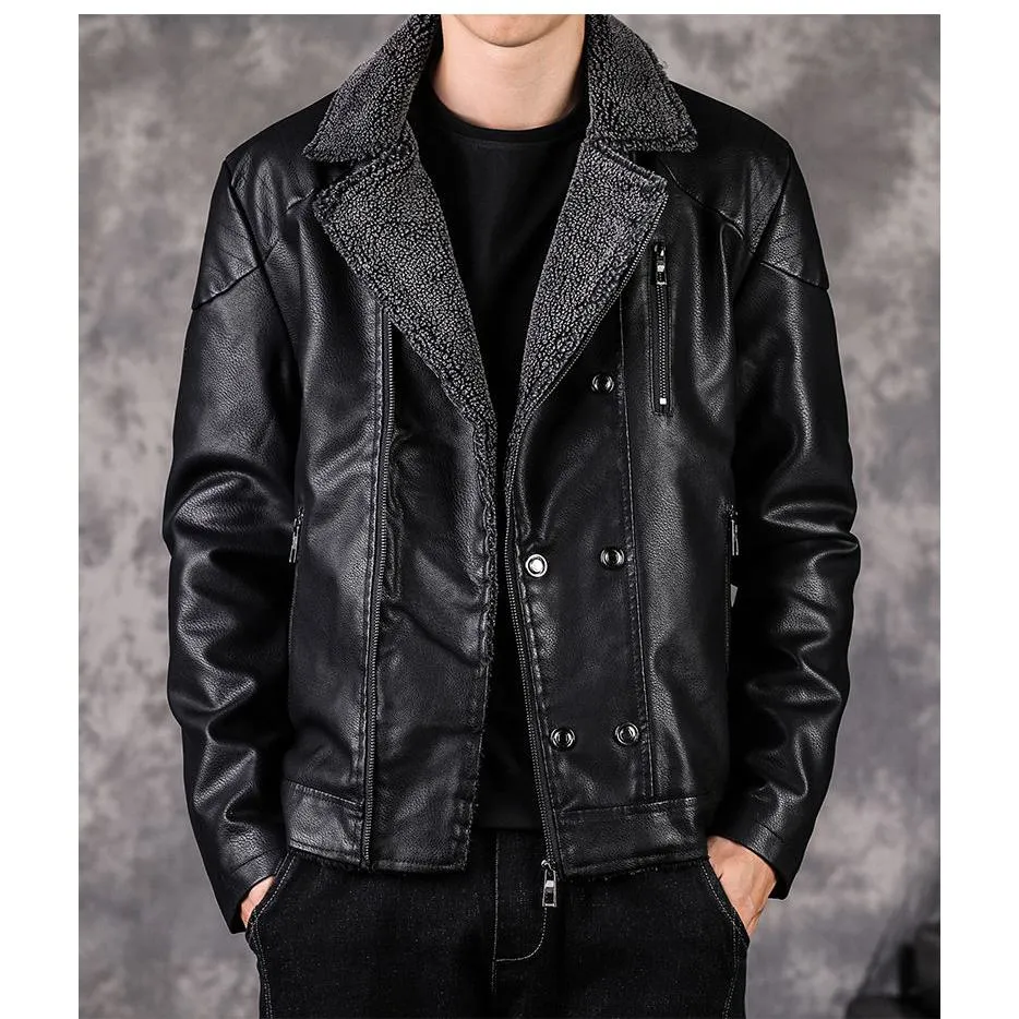 Thick Notch Collar Fleece-Lined Biker Jacket