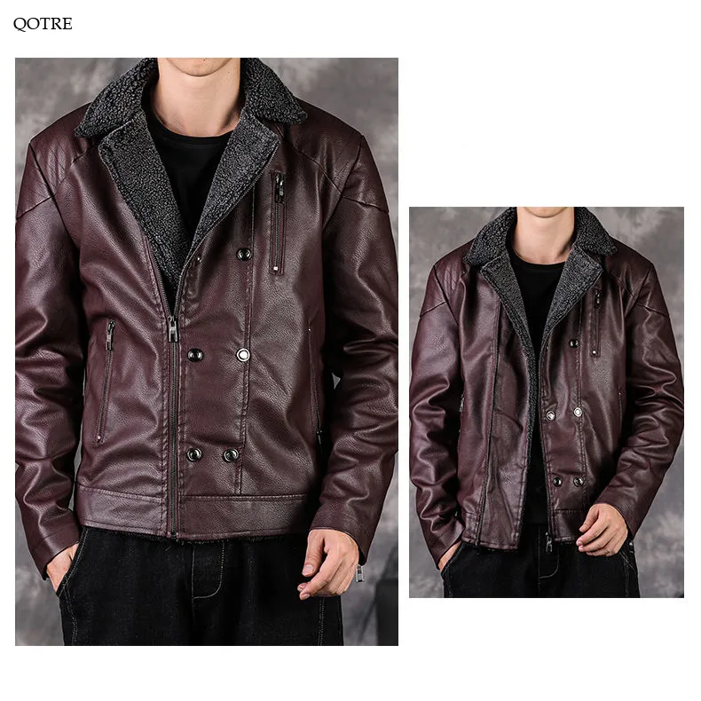 Thick Notch Collar Fleece-Lined Biker Jacket