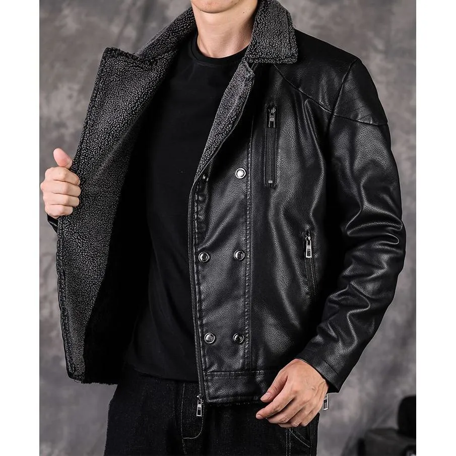 Thick Notch Collar Fleece-Lined Biker Jacket