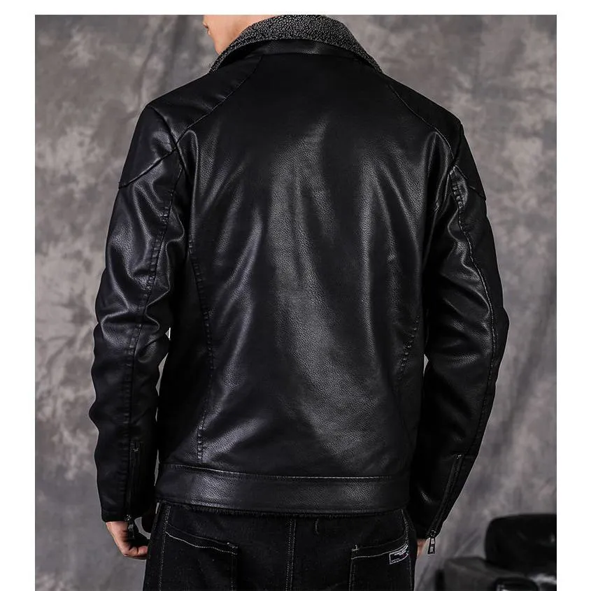 Thick Notch Collar Fleece-Lined Biker Jacket