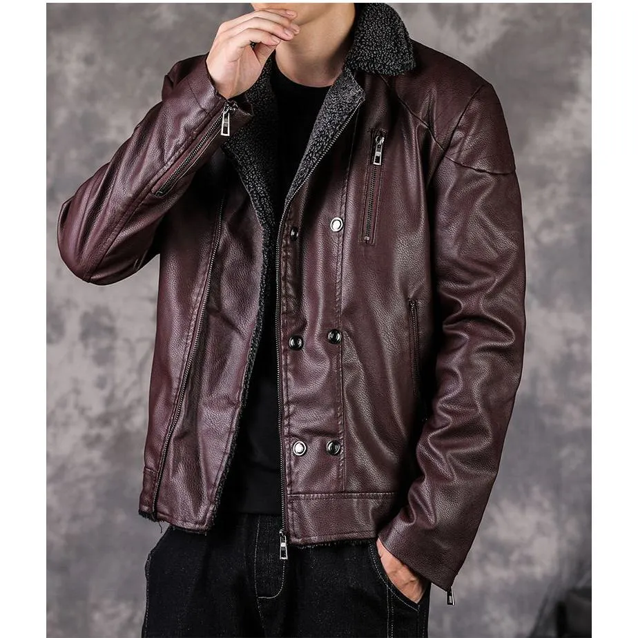 Thick Notch Collar Fleece-Lined Biker Jacket