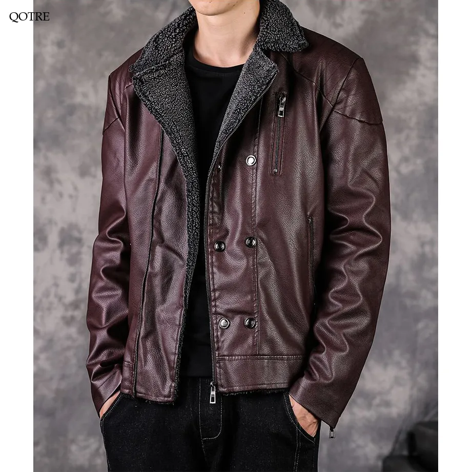 Thick Notch Collar Fleece-Lined Biker Jacket
