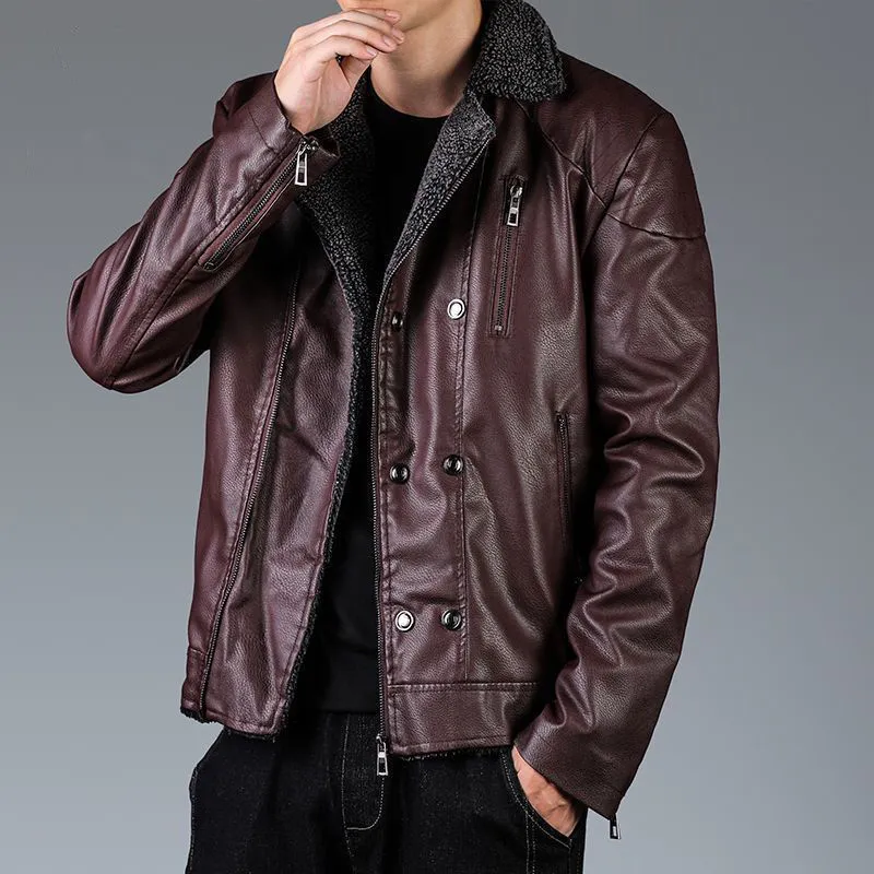 Thick Notch Collar Fleece-Lined Biker Jacket