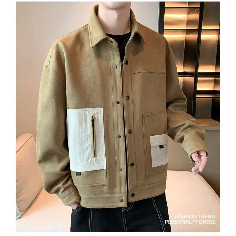 Trendy Suede Camel Velvet Shirt Jacket