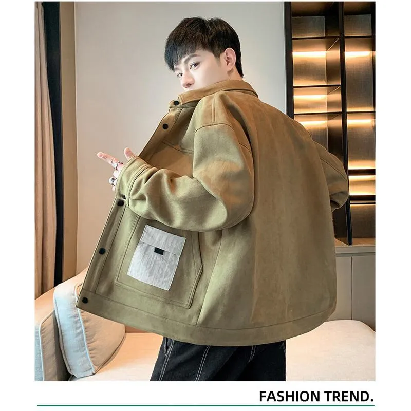 Trendy Suede Camel Velvet Shirt Jacket