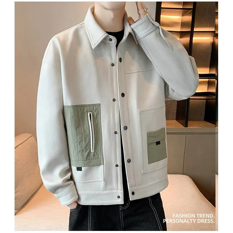 Trendy Suede Camel Velvet Shirt Jacket