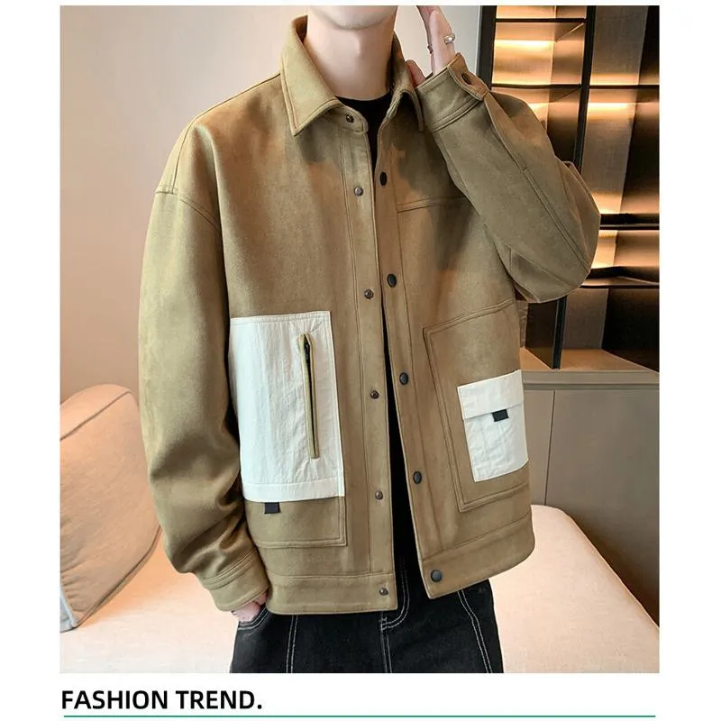 Trendy Suede Camel Velvet Shirt Jacket