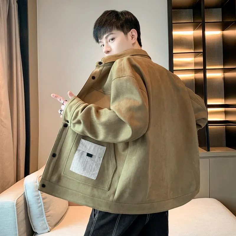 Trendy Suede Camel Velvet Shirt Jacket