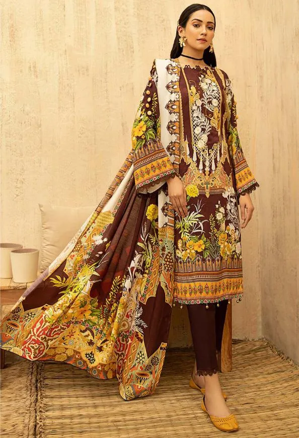 Unstitched Maroon Pakistani Cotton Suit Dress Material