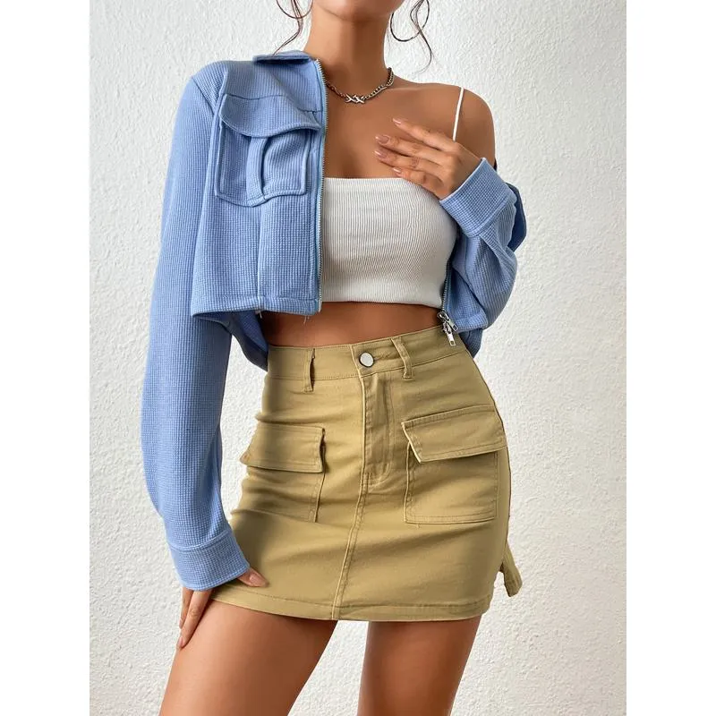 Versatile Casual Slimming Split Hem Bodycon Denim Skirt