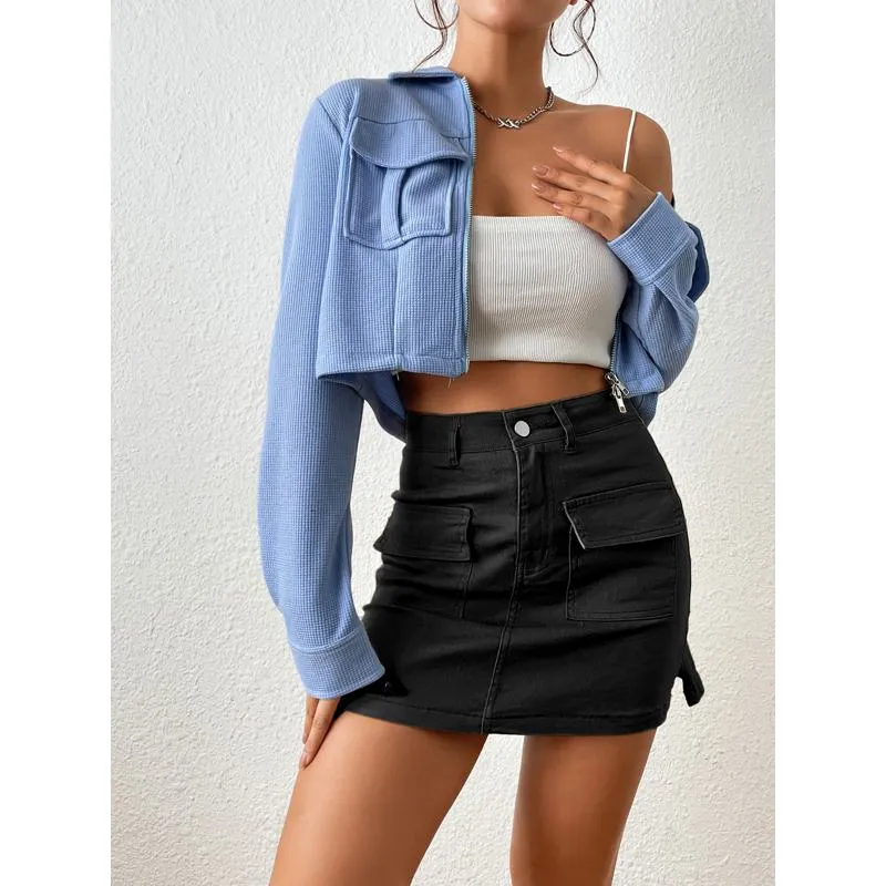 Versatile Casual Slimming Split Hem Bodycon Denim Skirt
