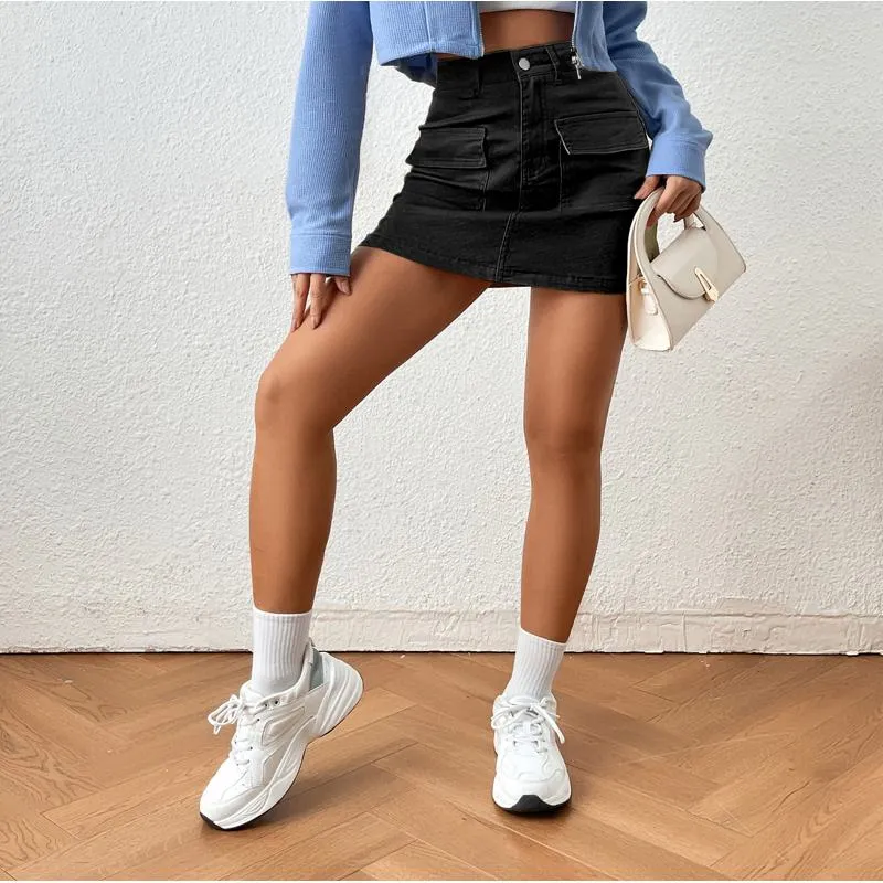 Versatile Casual Slimming Split Hem Bodycon Denim Skirt
