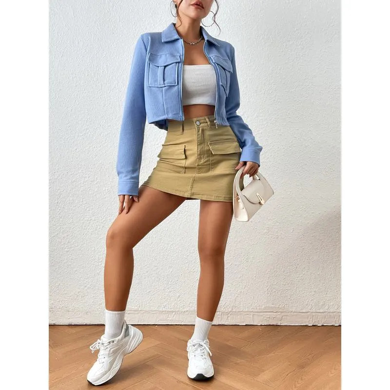 Versatile Casual Slimming Split Hem Bodycon Denim Skirt