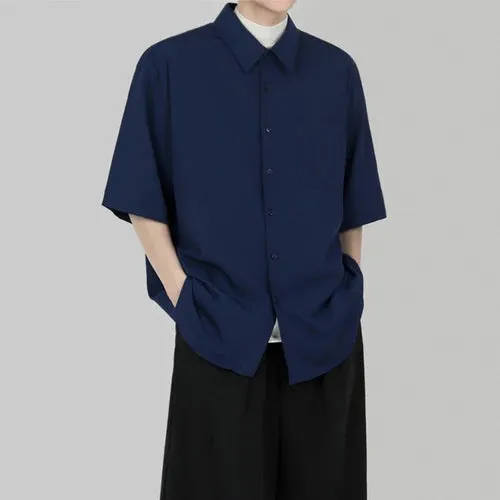 Wiaofellas  - Men Summer New Half Sleeve Solid Shirts Male Casual  Blouses Men White Fashion Pockets Shirts Korean Clothing V62
