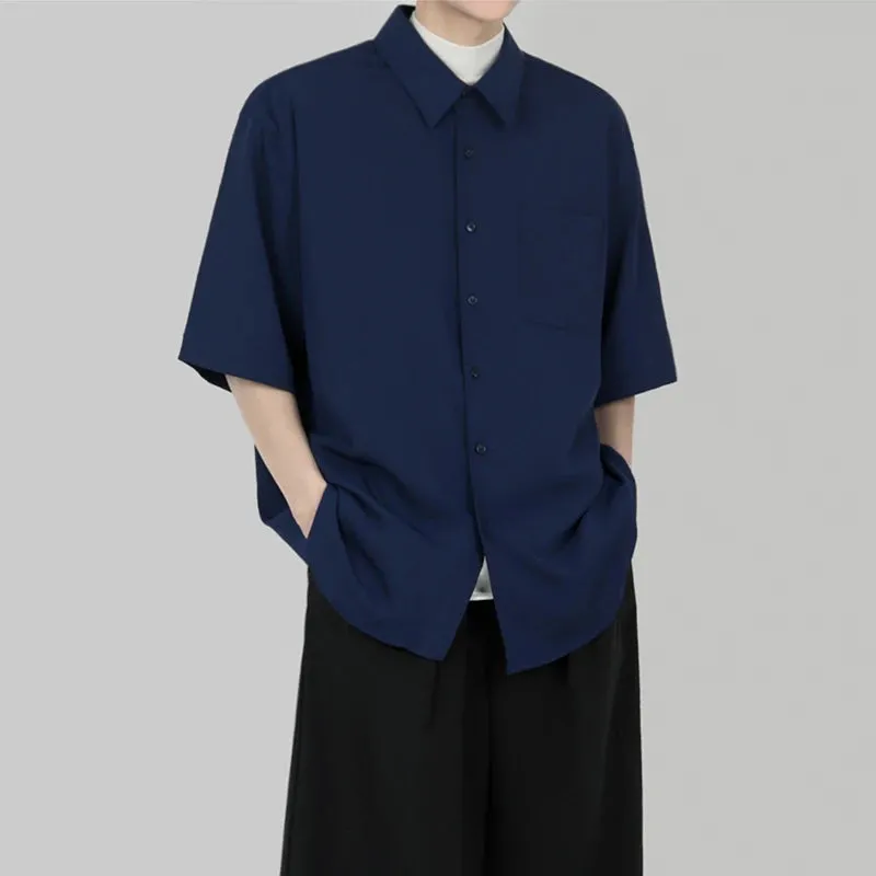 Wiaofellas  - Men Summer New Half Sleeve Solid Shirts Male Casual  Blouses Men White Fashion Pockets Shirts Korean Clothing V62