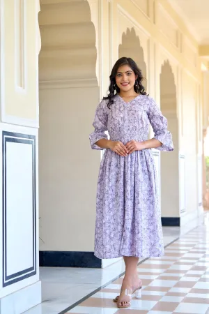 Women Purple Printed Flared Dress