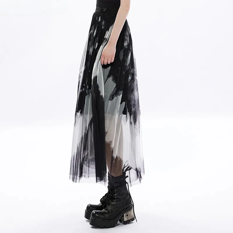 Women's At Girl Waist Gauze Letter Mid-length Logo Embroidery Rivet Tie Dyed Daily Fashion Skirt