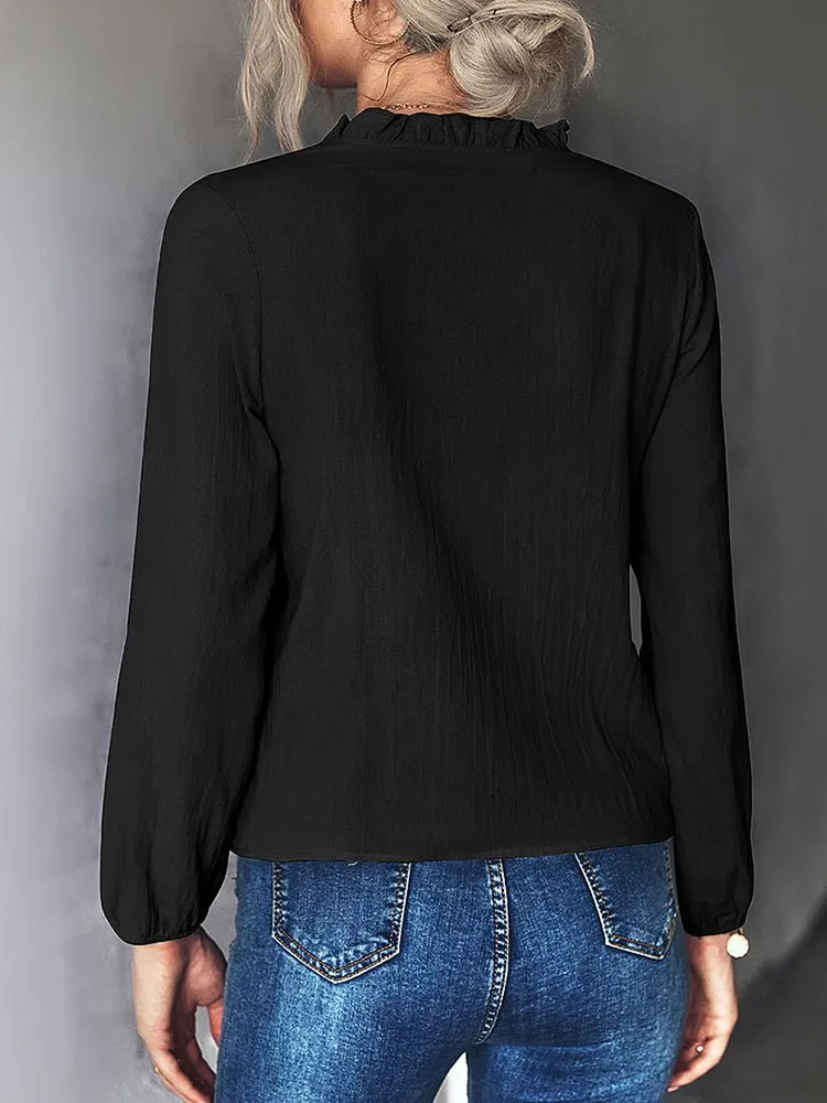 Women's Blouses Fashion Solid Color Button Ruffle Casual Blouse