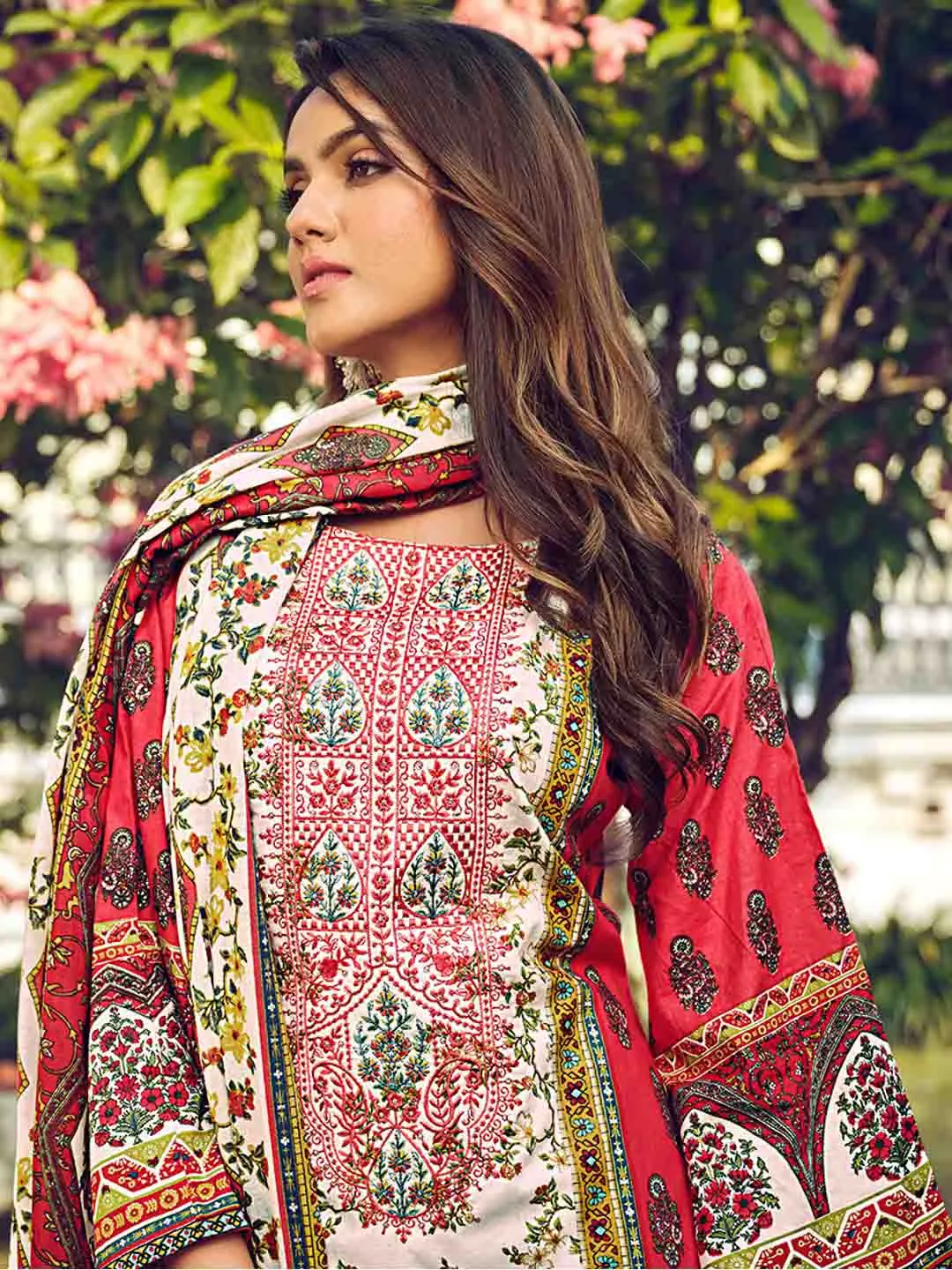Women's Pakistani Print Unstitched Cotton Suit Dress Material