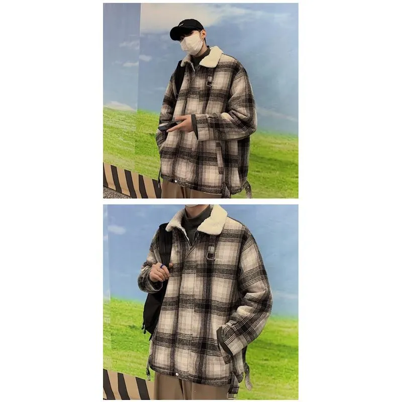Woolen Lapel Collar Trendy Patchwork Thickened Flannel Coat