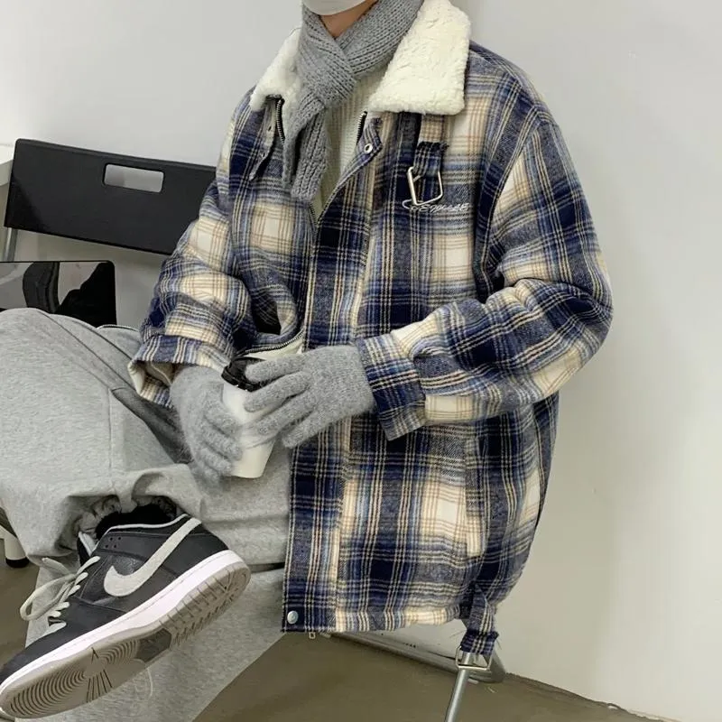 Woolen Lapel Collar Trendy Patchwork Thickened Flannel Coat